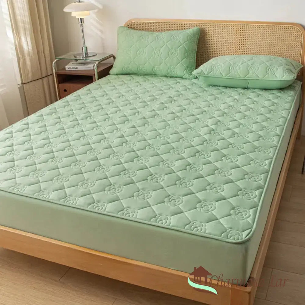 Lençol Impermeável Jacquard Com Elástico Verde / Solteiro (120x200x30)cm Roupas De Cama 6