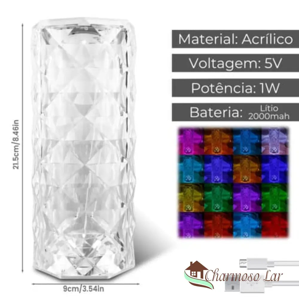 Luminária De Mesa Led Sem Fio 3-16 Cores Premium Charmosolar