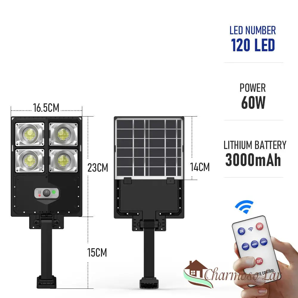 Luminária Solar Led Com Sensor Charmosolar A-4 Head-120 Leds