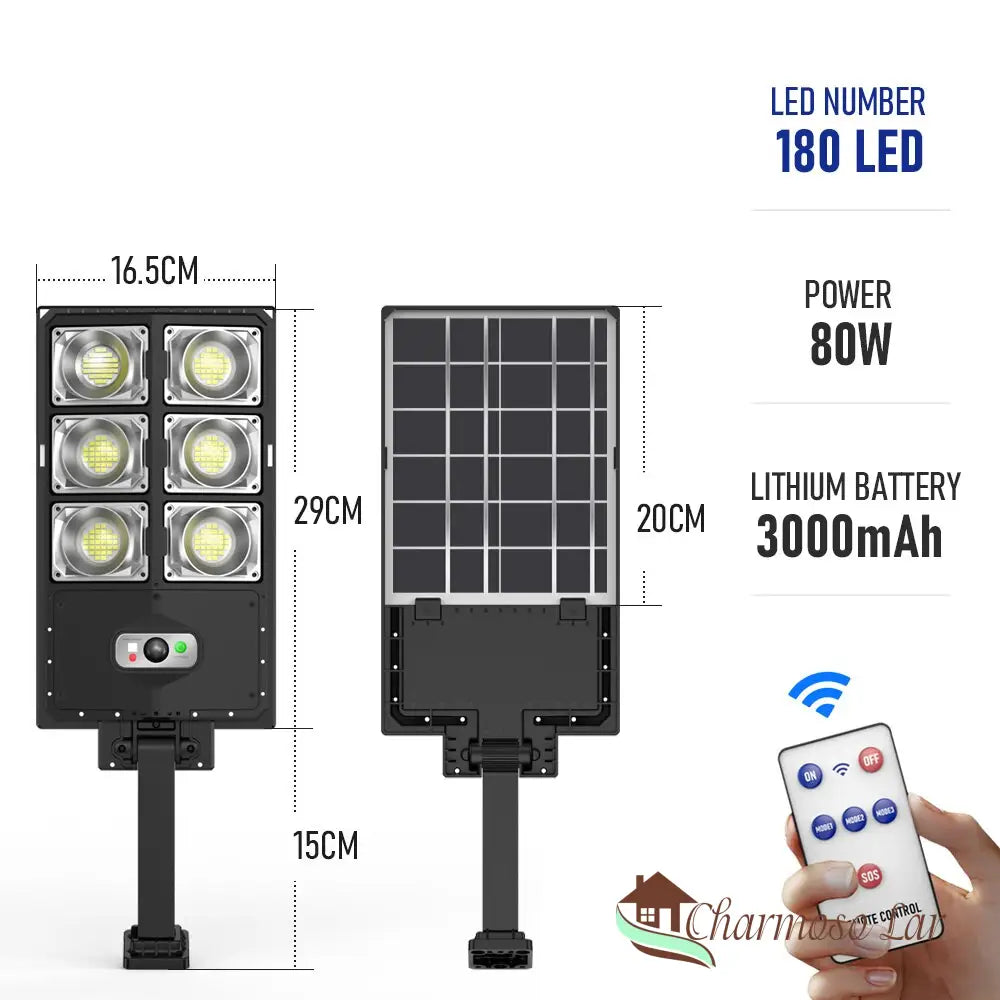 Luminária Solar Led Com Sensor Charmosolar A-6 Head-180 Leds