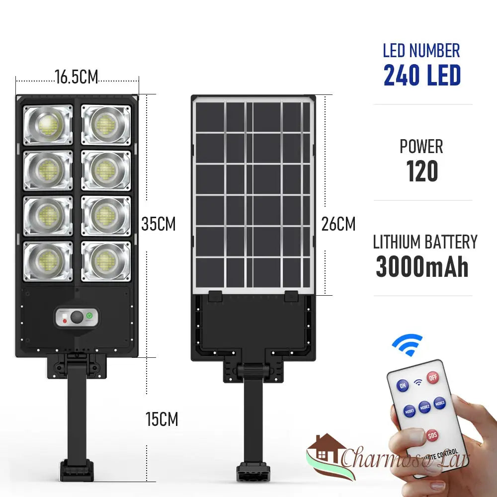 Luminária Solar Led Com Sensor Charmosolar A-8 Head-240 Leds