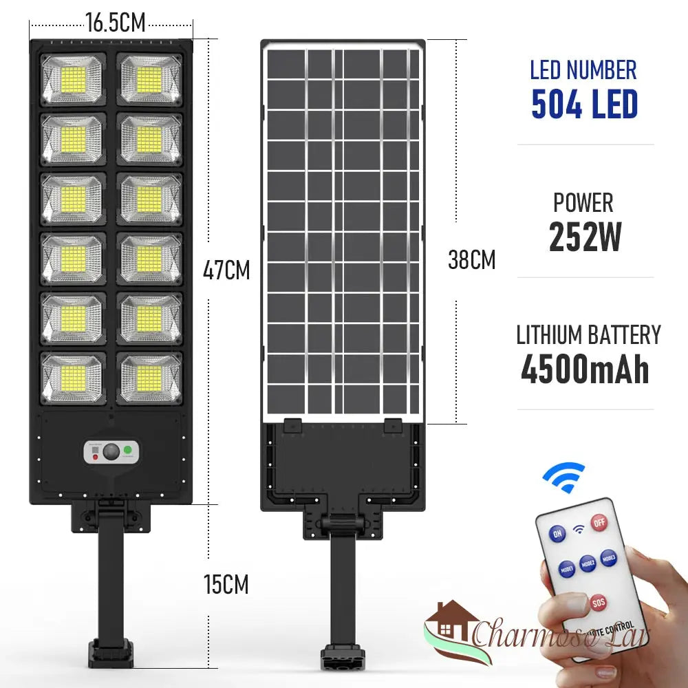 Luminária Solar Led Com Sensor Charmosolar B-12 Head-504 Leds