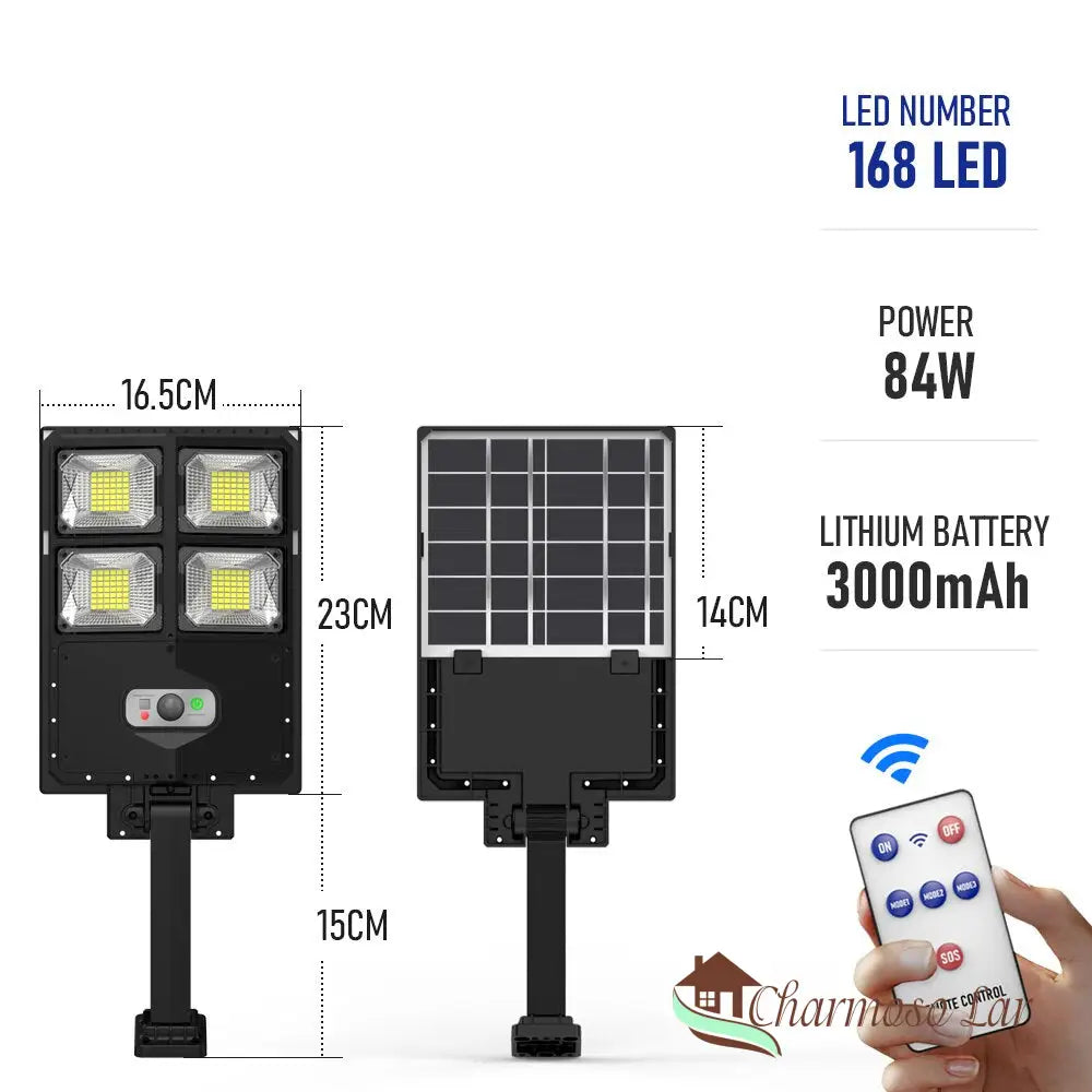 Luminária Solar Led Com Sensor Charmosolar B-4 Head-168 Leds