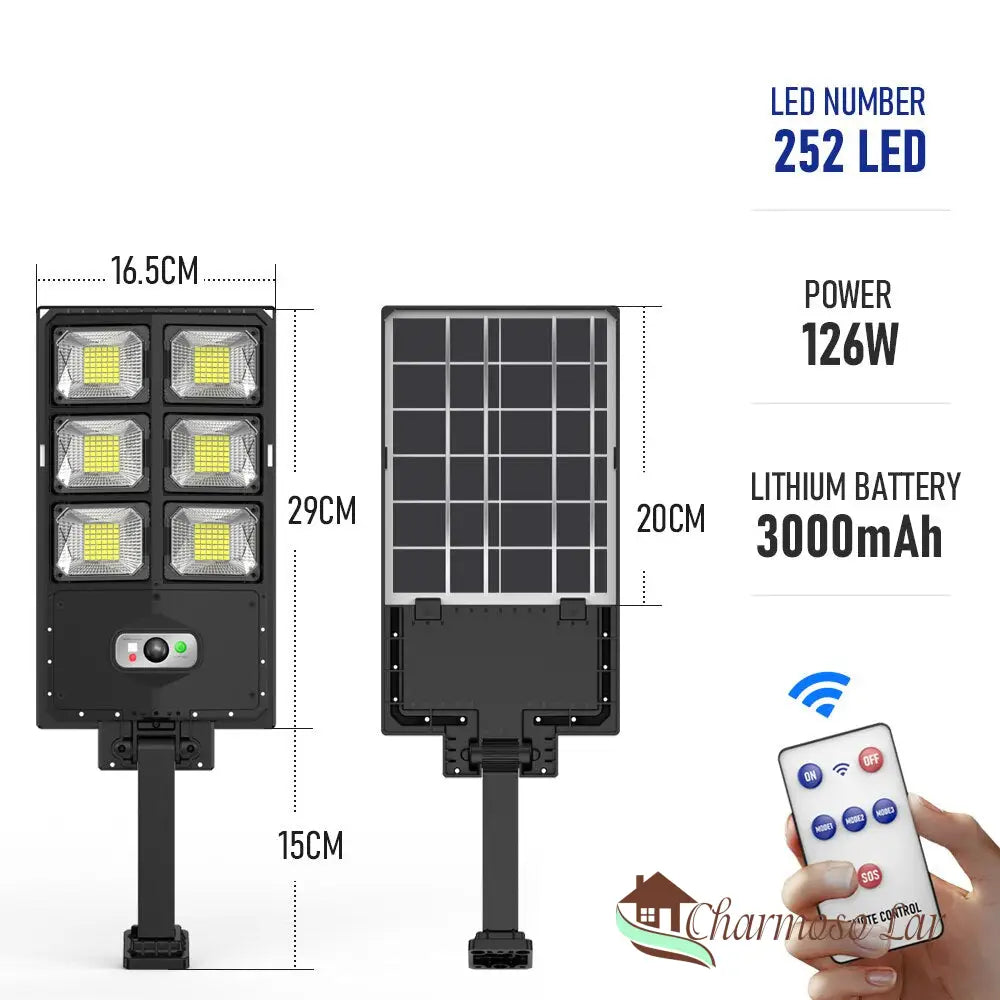 Luminária Solar Led Com Sensor Charmosolar B-6 Head-252 Leds