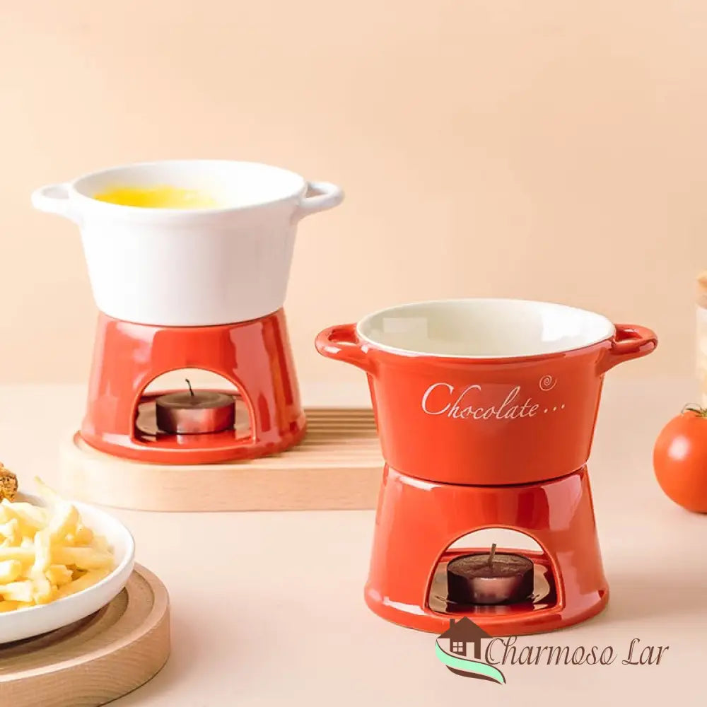 Panela De Fondue Queijo E Chocolate Cerâmica Charmosolar Vermelho