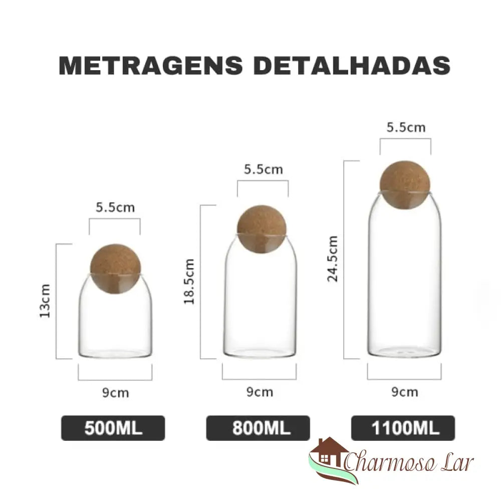 Potes De Vidro Borossilicato Com Tampa Cortiça Charmosolar 500Ml