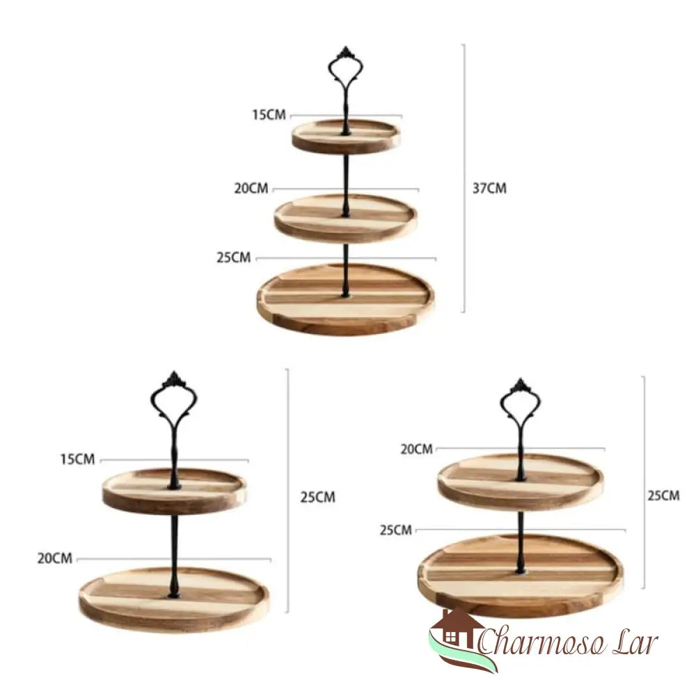 Suporte De Madeira Para Doces - Bandeja Elegante Delícias Charmosolar 2 Camadas M