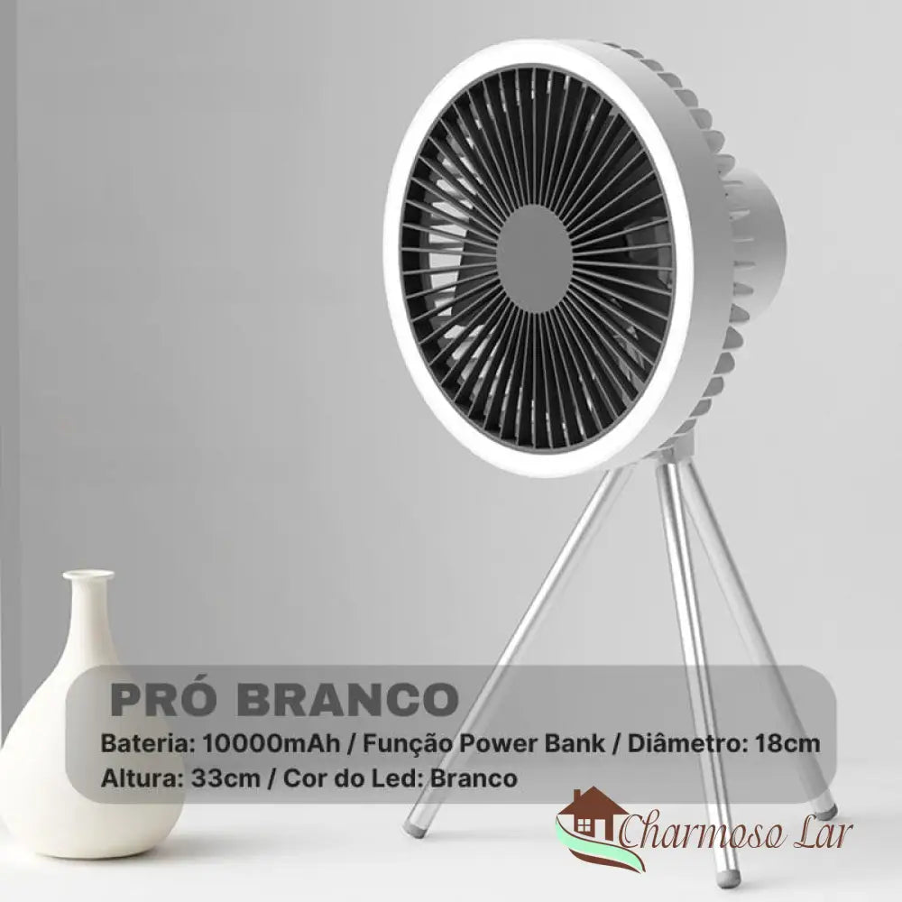 Ventilador Portátil De Coluna Recarregável Mesa Charmosolar Pró Branco + Bolsa